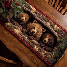Sleeping Bears in a Hollow Log Table Runner - Made to Order TABLE928