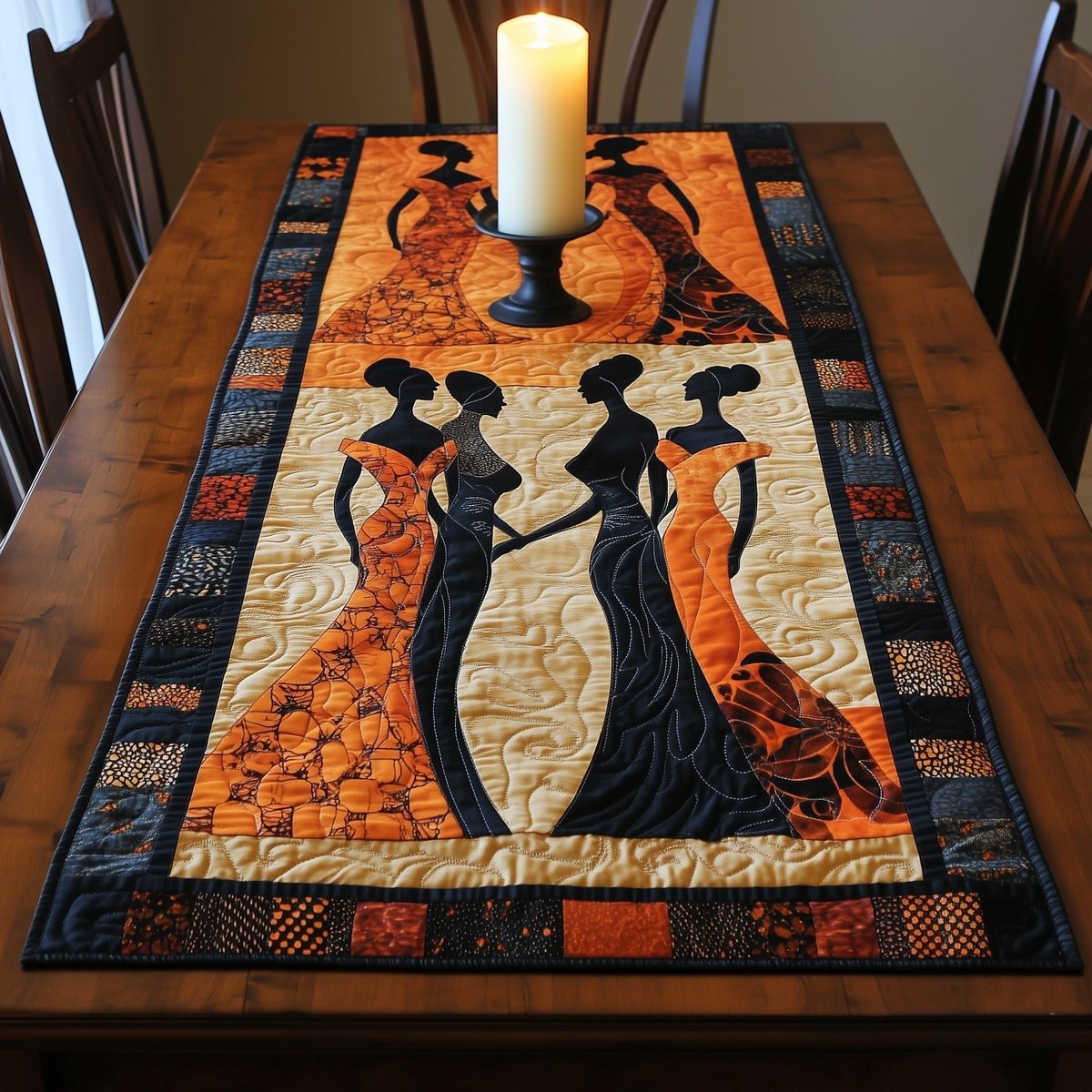 Silhouetted Women in Long Dresses Table Runner - Made to Order TABLE928