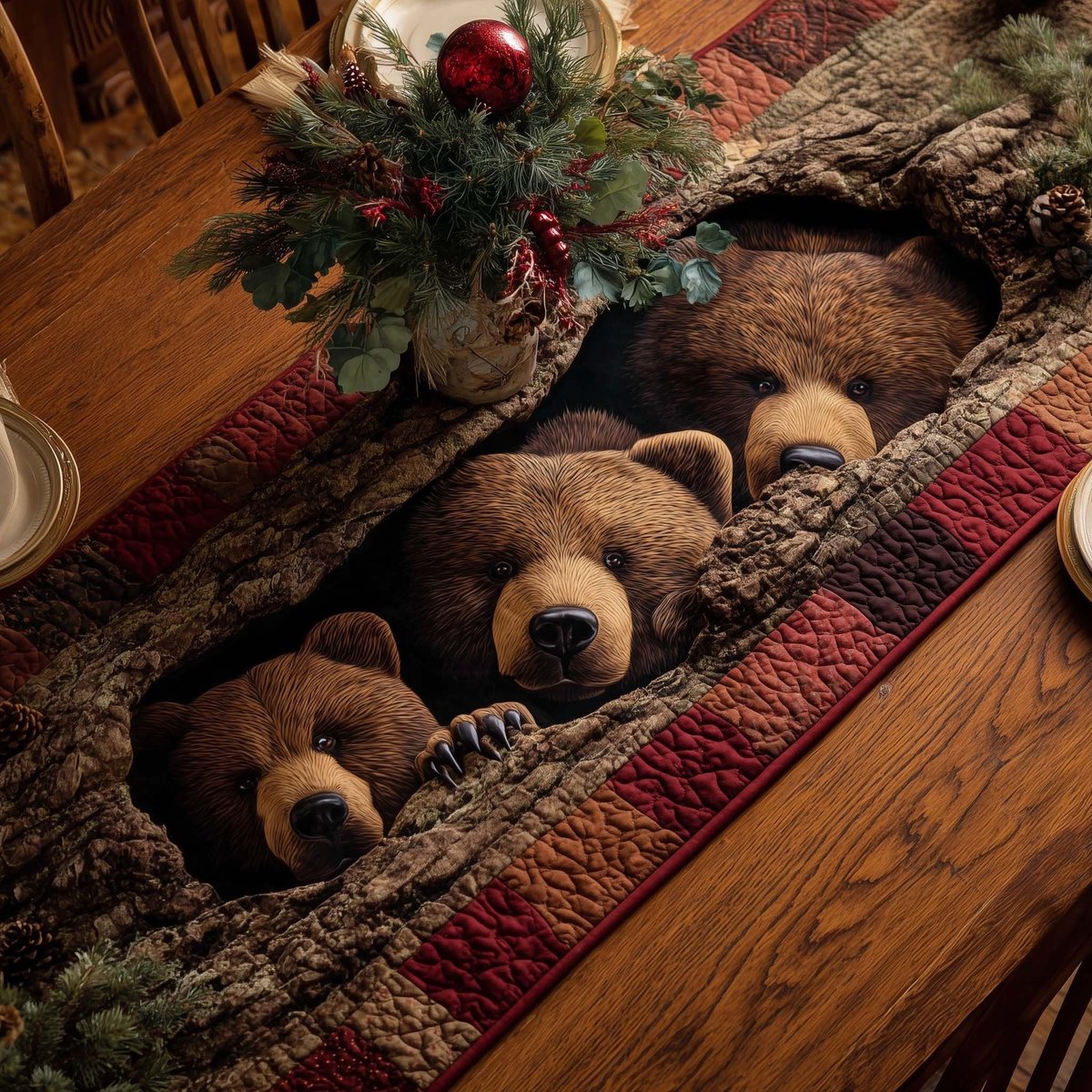Sleeping Bear on Patchwork Table Runner - Made to Order TABLE928