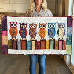 Six Owls Above Pastel Books Table Runner - Made to Order TABLE928
