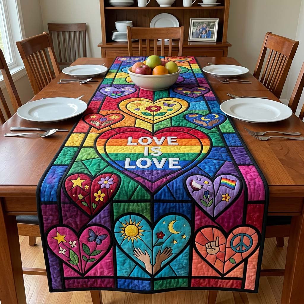 Stained Glass Hearts and Flowers Table Runner - Made to Order TABLE928