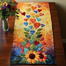 Sunflower and Hearts on Gold Vine Table Runner - Made to Order TABLE928