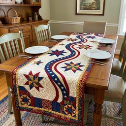 Star Medallions with Flowing Ribbon Table Runner - Made to Order TABLE928