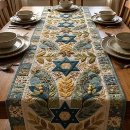 Star of David with Green Foliage Table Runner - Made to Order TABLE928
