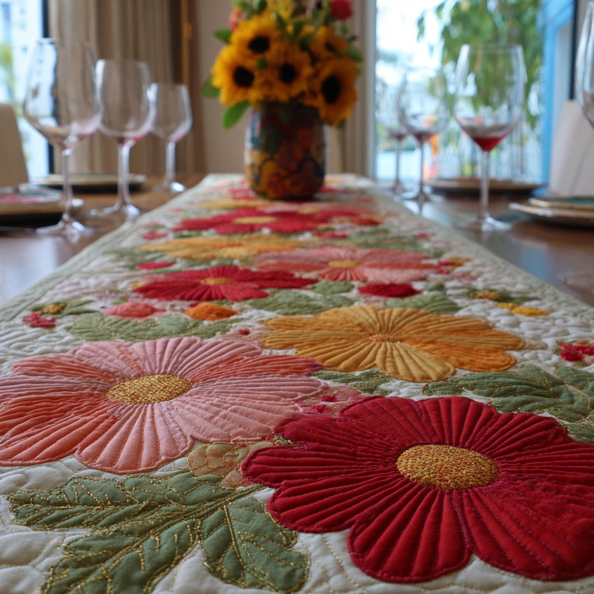 Soft Pink Dahlias Table Runner - Made to Order TABLE928