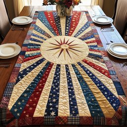 Sunburst Fan with Patriotic Stripes Table Runner - Made to Order TABLE928