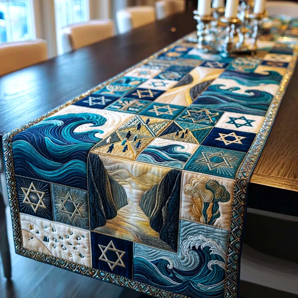 Star of David Blocks with Waves Table Runner - Made to Order TABLE928