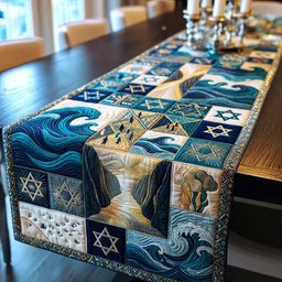 Star of David Blocks with Waves Table Runner - Made to Order TABLE928