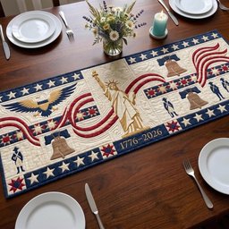 Statue of Liberty with Eagle and Bells Table Runner - Made to Order TABLE928