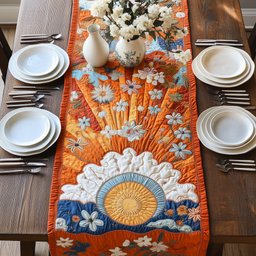 Sun and Clouds Over Blue Meadow Table Runner - Made to Order TABLE928