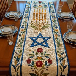Star of David with Folk Flowers Table Runner - Made to Order TABLE928