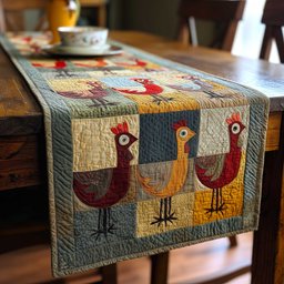 Simple Folk Chickens on Blue Table Runner - Made to Order TABLE928