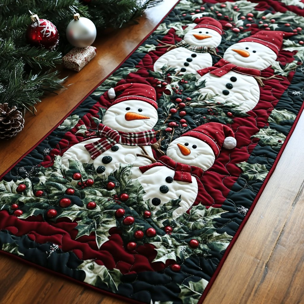 Snowmen with Holly and Berries Table Runner - Made to Order TABLE928
