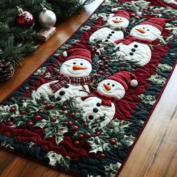 Snowmen with Holly and Berries Table Runner - Made to Order TABLE928
