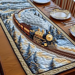 Steam Train Through Snowy Pines Table Runner - Made to Order TABLE928
