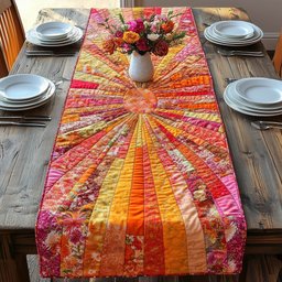 Sunburst Rays in Pink and Orange Table Runner - Made to Order TABLE928