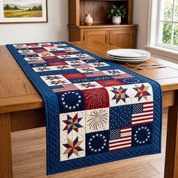 Star Quilt Blocks with Flags Table Runner - Made to Order TABLE928