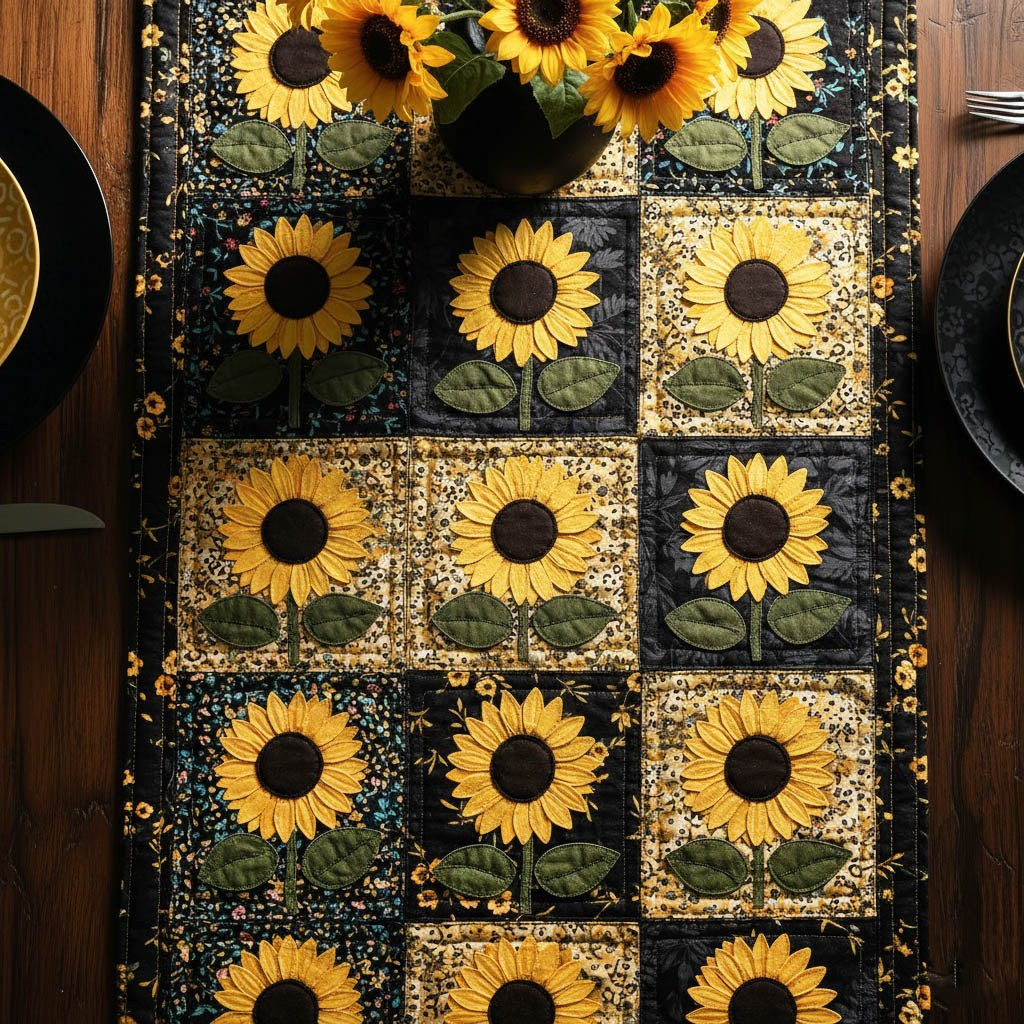 Sunflower Squares on Black Table Runner - Made to Order TABLE928