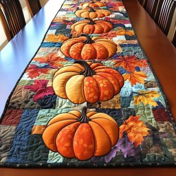 Stacked Orange Pumpkins with Leaves Table Runner - Made to Order TABLE928