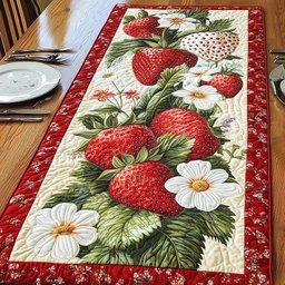 Strawberries with White Blossom Table Runner - Made to Order TABLE928