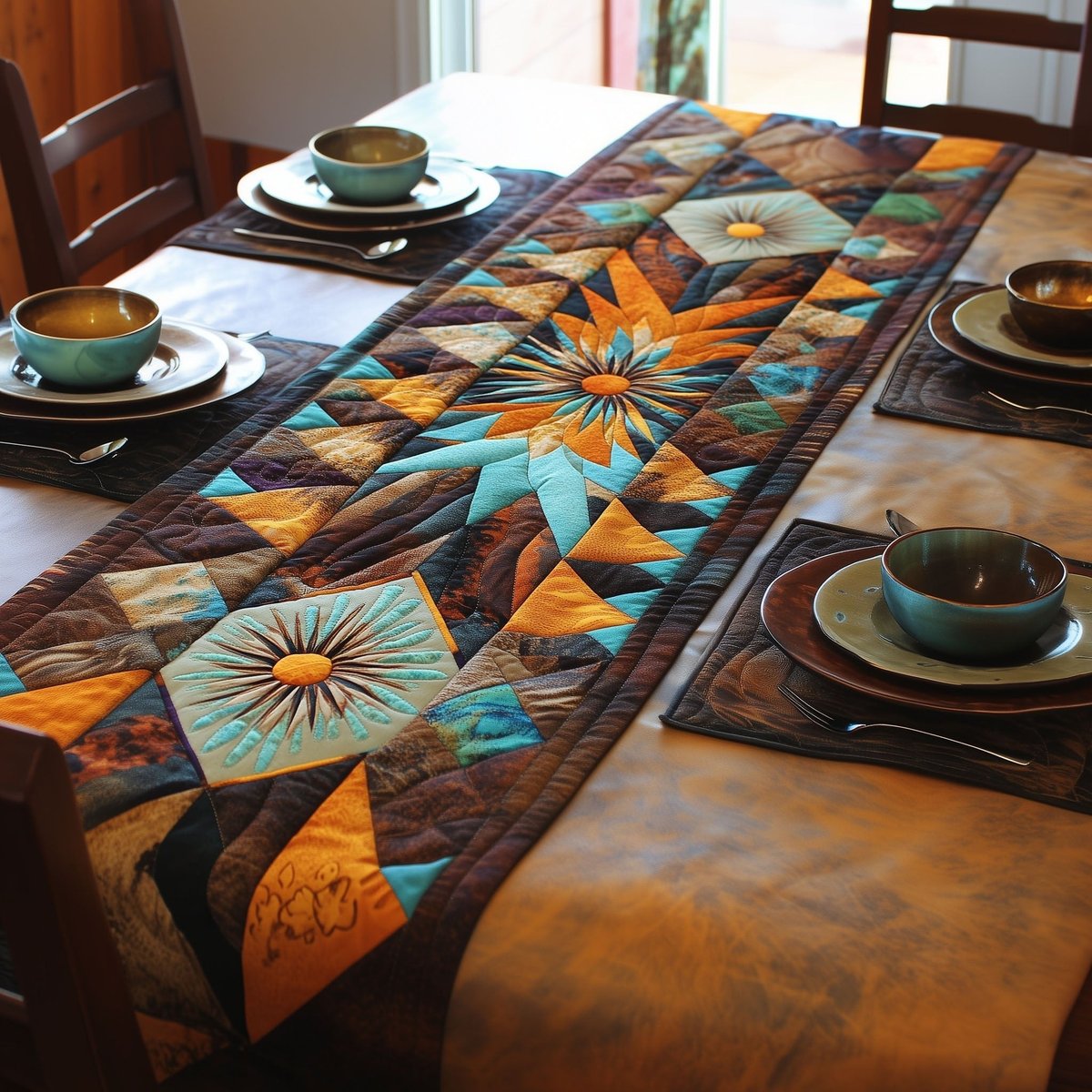 Southwest Star Blocks in Teal Table Runner - Made to Order TABLE928