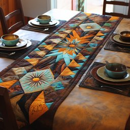 Southwest Star Blocks in Teal Table Runner - Made to Order TABLE928