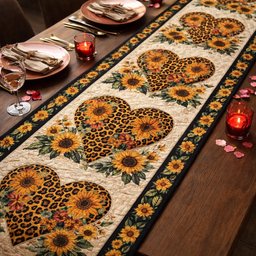 Sunflower Leopard Hearts Table Runner - Made to Order TABLE928