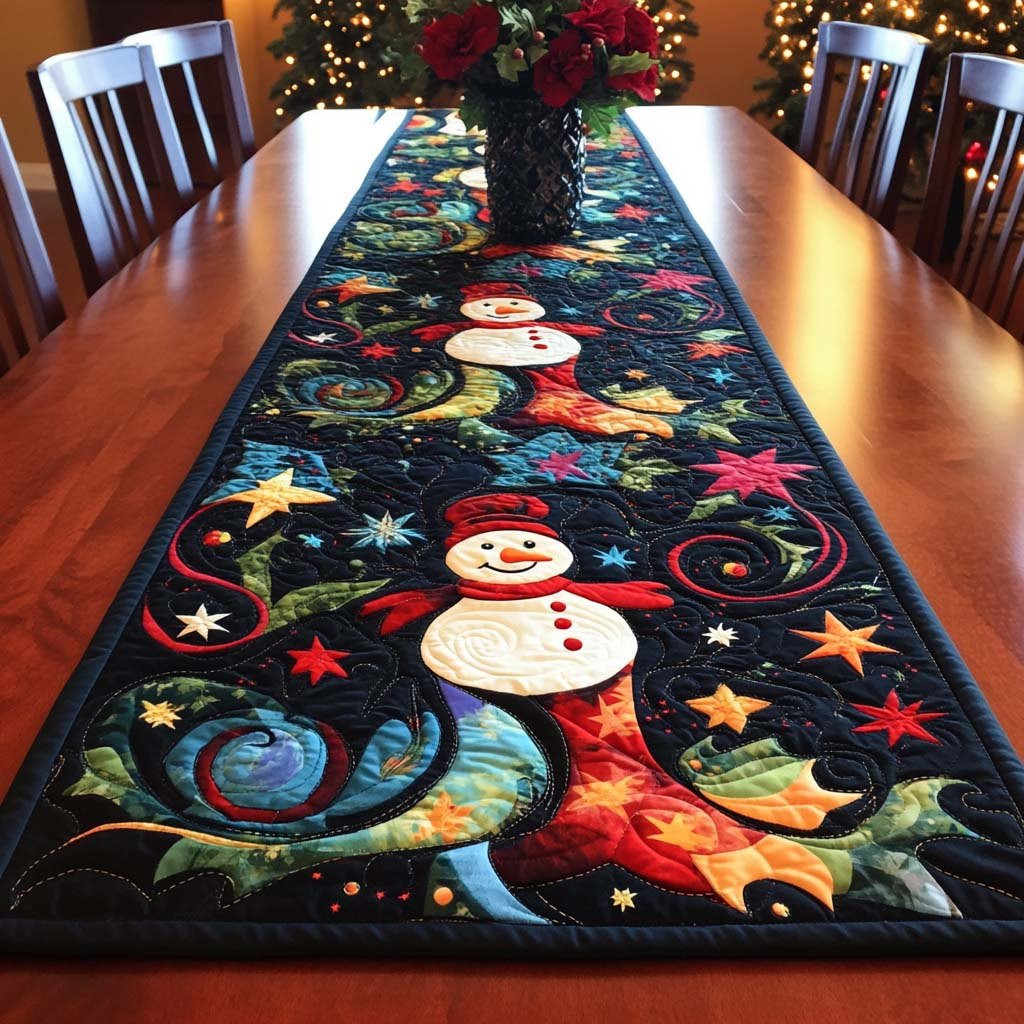 Snowman with Stars on Navy Table Runner - Made to Order TABLE928