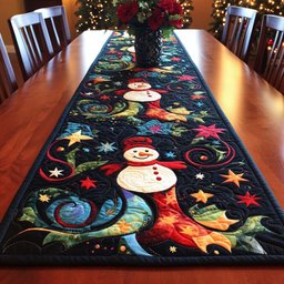 Snowman with Stars on Navy Table Runner - Made to Order TABLE928