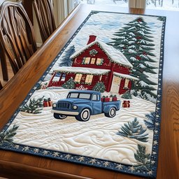 Snow Cabin and Truck Table Runner - Made to Order TABLE928