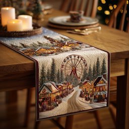 Snowy Village Fair with Ferris Wheel Table Runner - Made to Order TABLE928