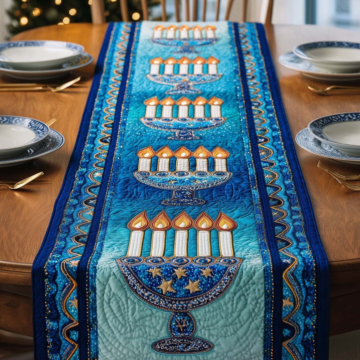 Starry Menorah Table Runner - Made to Order TABLE928