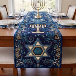 Star of David with Menorah Swirls Table Runner - Made to Order TABLE928