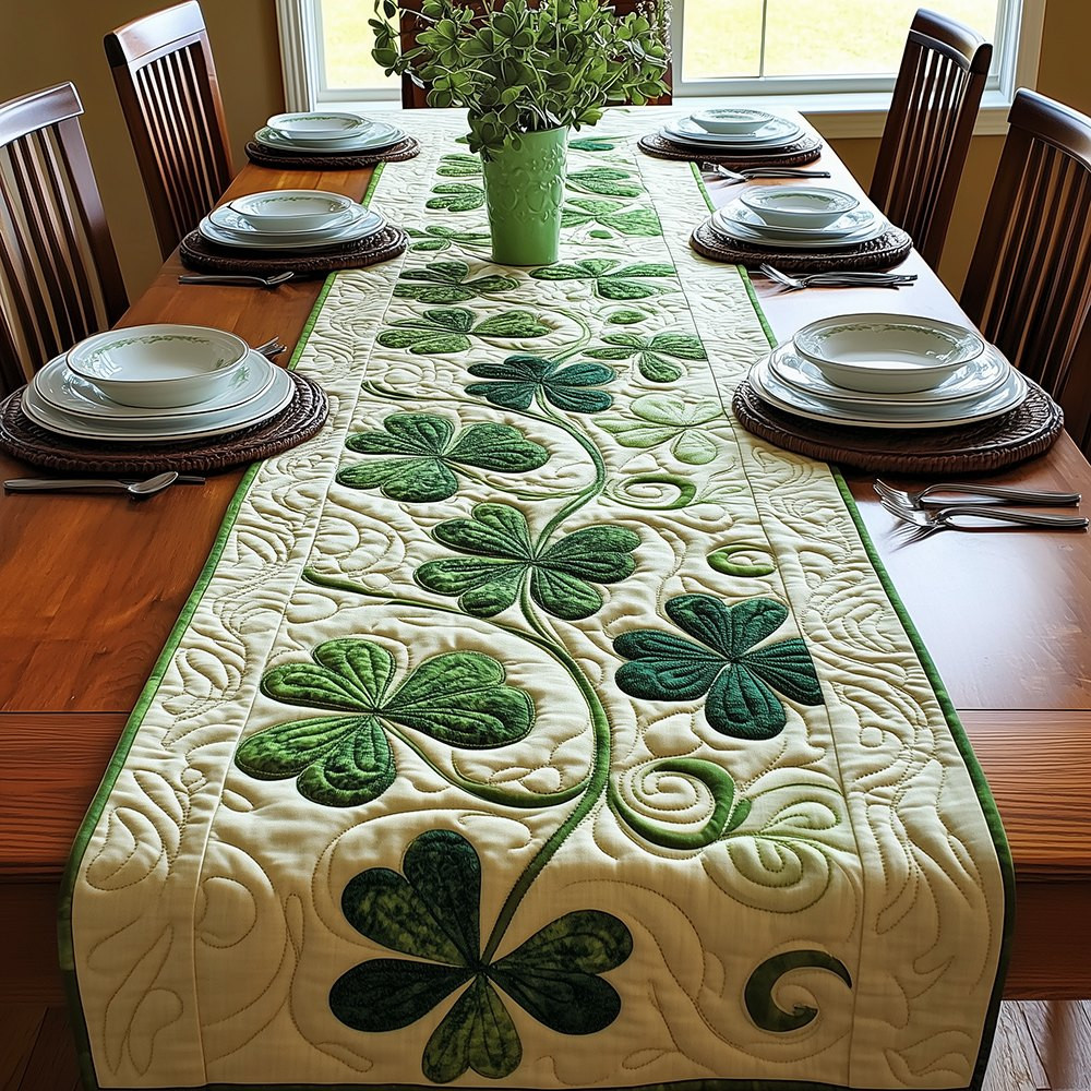 Shamrocks on Green and Cream Table Runner - Made to Order TABLE928