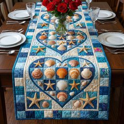 Shell Heart with Starfish on Blue Table Runner - Made to Order TABLE928