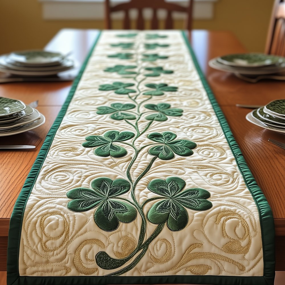Shamrock Vine on Ivory Table Runner - Made to Order TABLE928