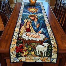 Stained Glass Nativity with Lamb Table Runner - Made to Order TABLE928