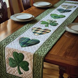 Shamrocks in Green and Plaid Table Runner - Made to Order TABLE928