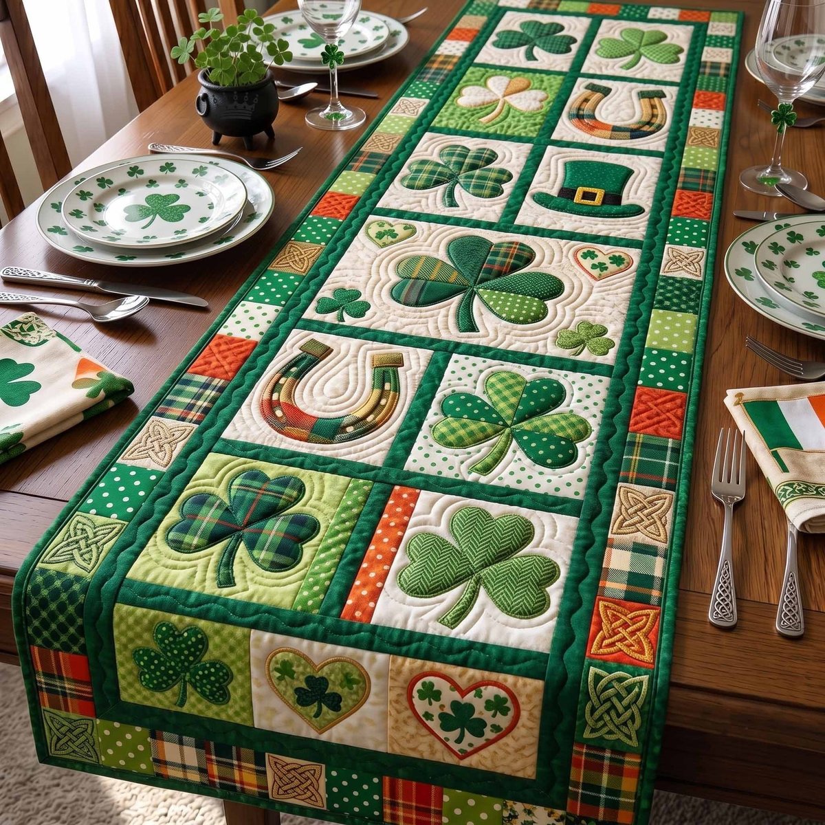 Shamrocks and Horseshoes in Blocks Table Runner - Made to Order TABLE928