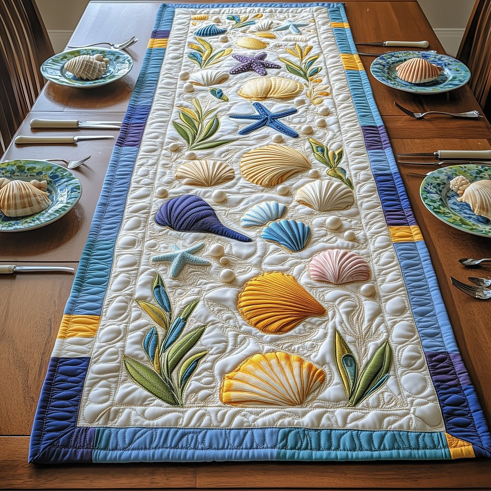 Shells and Seaweed on Blue Table Runner - Made to Order TABLE928