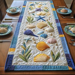 Shells and Seaweed on Blue Table Runner - Made to Order TABLE928