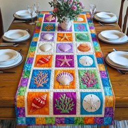 Shell Blocks in Orange and Purple Table Runner - Made to Order TABLE928