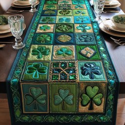 Shamrock Tiles in Sage and Denim Table Runner - Made to Order TABLE928