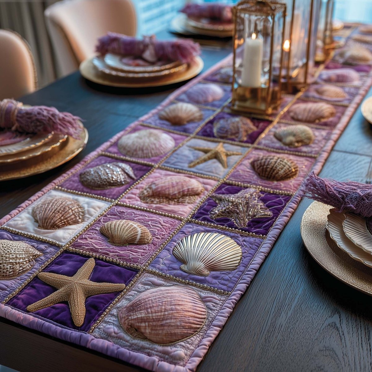 Shell Blocks in Lilac and Mauve Table Runner - Made to Order TABLE928