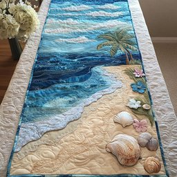 Shoreline with Shells and a Palm Table Runner - Made to Order TABLE928