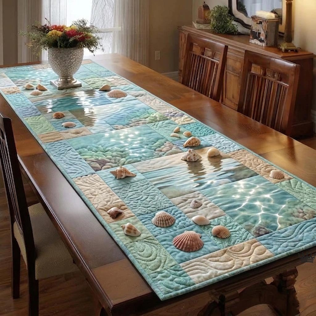 Shells in Shallow Clear Water Table Runner - Made to Order TABLE928