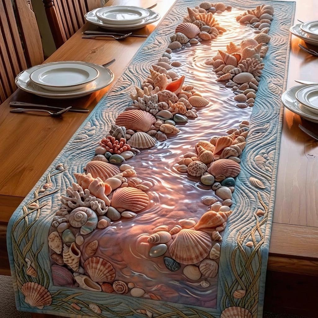 Shells and Pebbles Along the Shore Table Runner - Made to Order TABLE928