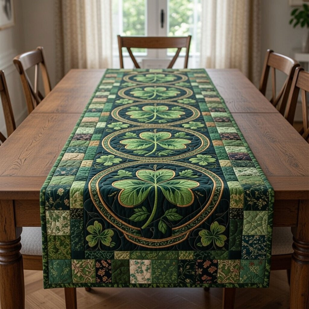 Shamrocks in Ovals on Green Table Runner - Made to Order TABLE928