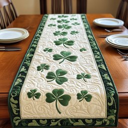 Shamrocks on Ivory with Green Edge Table Runner - Made to Order TABLE928