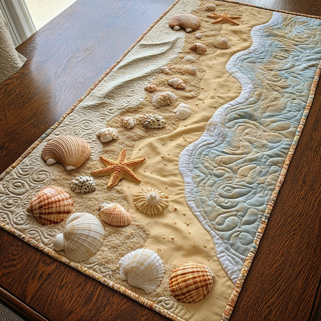 Shells and Starfish on Cream Sand Table Runner - Made to Order TABLE928